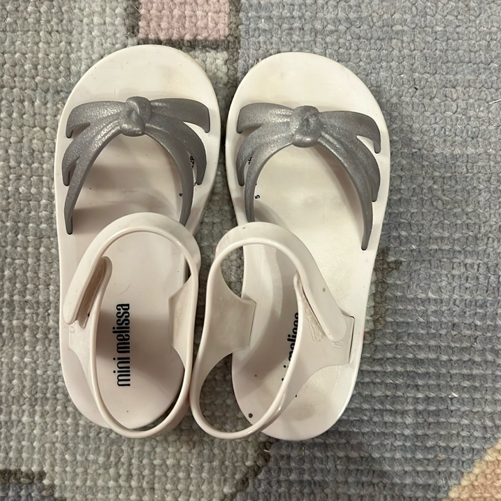 COPY - Mini Melissa Velcro rubber sandals. Toddler size 10. Silver & white.
